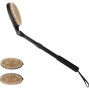 EASACE 3.0 Back Scrubber Brush for Shower, Soft and Stiff Bristles, Adjustable Head, Long Handle, Replacement Brush Head