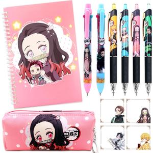 Anime Devil Merchandise Gift Set, Adorable Anime Stationery Set, Contains Spiral Notebook, Stationery Pouch, Gel Pens, Multicoloured Pens, Bracelet, Gift Box