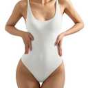 SUUKSESS Women Sexy Backless Thong Bodysuits Scoop Neck Sleeveless Basic Cami Body Suit Top (White, XS)