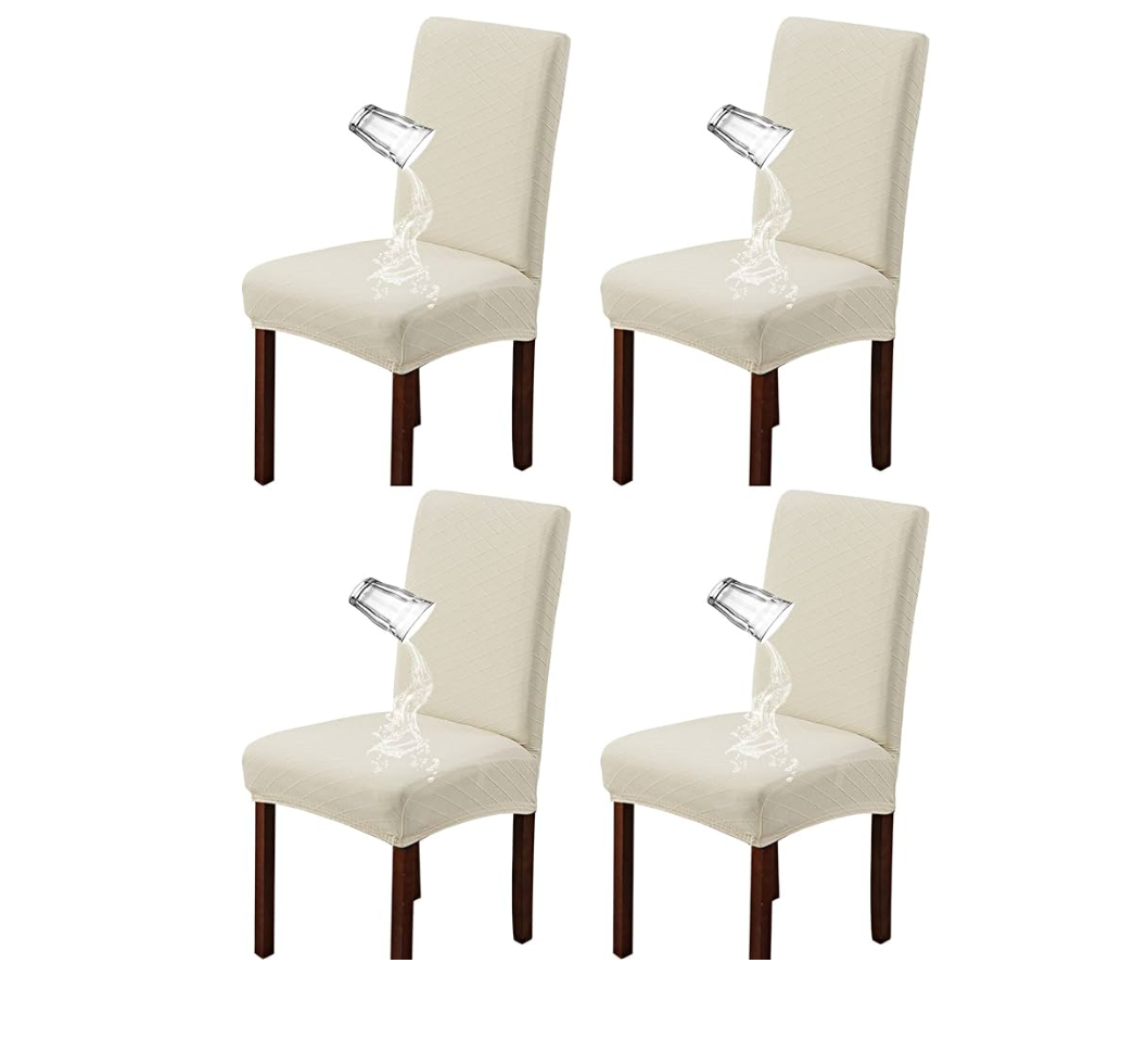Chair Covers for Dining Room Set of 6, Stretch Parsons Chair Covers,Washable Spandex Dining Chair Slipcovers Seat Protector for Dining Room,Kitchen,Hotel(Beige)