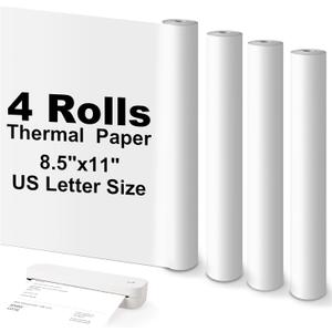 Thermal Printer Paper 8.5''x11'' US Letter Size, 4 Rolls BPA free Quick-Dry Thermal Printer Paper, Advanced Clear Printing, Compatible Most Portable Printers (4 Rolls/100 Sheets