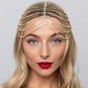 CAKURE 1920s Crystal Cap Headpiece Flapper Cap Head Jewelry Roaring 20s Hair Chain Headpiece Rhinestone Head Chain Jewelry Art Deco Party Hair Accesories for Women (a-Gold, One size)