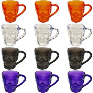 12Pcs Halloween Cups Skull Shaped Plastic Mugs Reusable Skeleton Cups 16oz for Whiskey,Beer, Wine, Juice, Bar Halloween Party Supplies