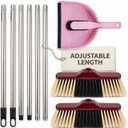 HELOMOR Indoor Broom with Dustpan Combo Set, Long Handle Floor Sweeping Broom for Kitchen, Garage, Office, Bathroom, Wood & Parquet Floors (2 Pack)