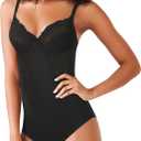 Maidenform Women's Shapewear Tummy Control Bodysuit, Built-In Underwire Bra, Ultra Firm Control Shapewear for Women (38D, Black)