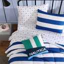 My Home Theory Nautica Kids - Full/Queen Comforter Set, Soft Toddler Bedding with Matching Shams & Throw Pillow, Ideal Boy Room Essentials (Huck Stripe Blue, Full/Queen)