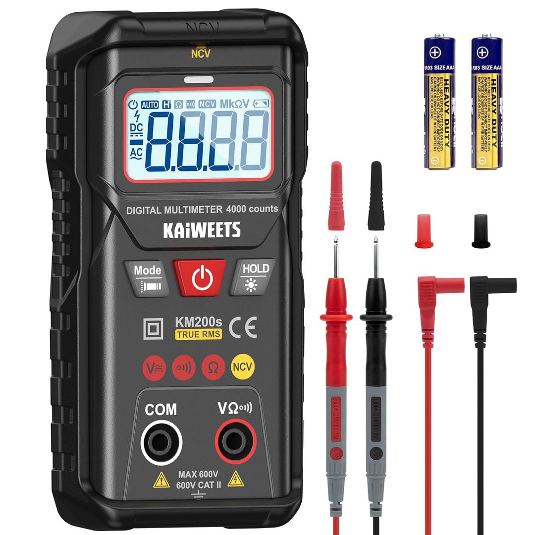 KAIWEETS KM200s Smart Digital Multimeter True RMS, 4000 Counts, Auto Ranging Voltmeter, NCV Non-Contact Voltage Detector, Measure AC/DC Voltage, Resistance, Diode, Continuity