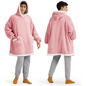 Bedsure Blanket Hoodie, Wearable Blanket Hoodie as Gifts for Mom, Birthday Gifts for Women Kids Teens Sherpa Sweatshirt, Mellow Rose, Oversize