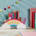 Bright Creations Rainbow Wooden Pen Holder for Desk Accessories, Cute School Supplies (12.6 x 5.04 x 2.32 In)