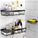Moforoco 3-Pack Shower Caddy Basket Shelf with Soap Holder, No Drilling Traceless Adhesive Shower Wall Shelves, Rustproof Black Bathroom Shower Storage Organizer