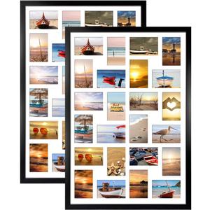 HORLIMER 2 Pack 4x6 Picture Frames Collage with 24 Openings, Multi Photo Frame for Wall Hanging, Black
