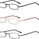 REAVEE 3 Pack Slim Pen Reading Glasses Small Tube Stylish Readers for Men Women Spring Hinged with Portable Clip Case, Black Brown Blue 2.0