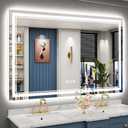 60x40 LED Bathroom Mirror with Lights, Backlit and Front Lit Anti-Fog Lighted Vanity Mirrors for Bathroom Wall, Dimmable, 3-Color Light, Memory, Shatter-Proof, HD Tempered Glass, CRI90