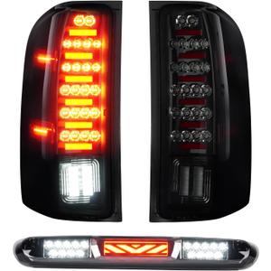 TailLight + 3rd Brake Cargo Lamp for Chevy Silverado 1500 2007-2013, Silverado 2500 3500 2007-2014, GMC Sierra 3500 HD 2008-2014, High Mount Stop Light Rear LED Tail light Assembly, Only for 3157 Bulb