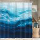 Riyidecor Ocean Beach Shower Curtain Beachy Abstract Blue Sea Wave Coastal Summer Nautical Ombre Navy Modern Nature Cool 72Wx72H Inch Hawaii Fabric Decor Bathroom Polyester Waterproof 12 Pack Hooks