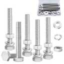 5 Sets 5/16-18 x 3" Stainless Steel Hex Head Screws Bolts, Nuts, Flat & Lock Washers,18-8(304) Full Thread (Silver)