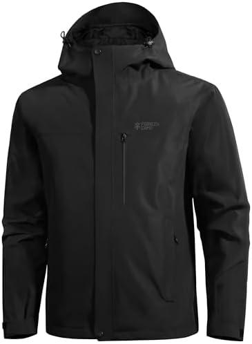 Pioneer Camp Mens Rain Jacket Waterproof Shell Jacket Hooded Lightweight Rain Coat for Outdoor Hiking 4 Pockets Windbreaker M
