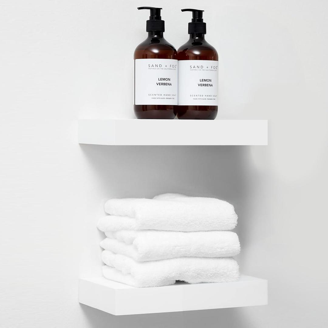 Homeforia White Floating Shelf 12 inch, High End Solid Real Wood Small 12inch Floating Shelves for Wall Mounted, White Wooden 12 in Floating Shelves, Heavy Duty Bracket, 12 X 6.5 X 1.75 inch, Set of 2 (Classic White - Soft Neutral Satin)