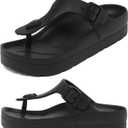 Haifago Women's Platform Sandals with Arch Support, Summer Beach Slides Adjustable Buckle Comfortable Lightweight EVA Slip on Slide (7, Flip Flops-Black)