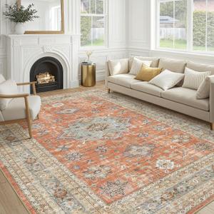 cotiled 9x12 Area Rug for Living Room, Washable, Traditional, Orange
Soft Distressed Oriental Design with Vintage Charm for Bedroom, Dining Room, and Home Office