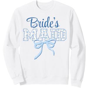 Bridesmaid Blue Bow Coquette Floral Matching Bridal Sweatshirt, S