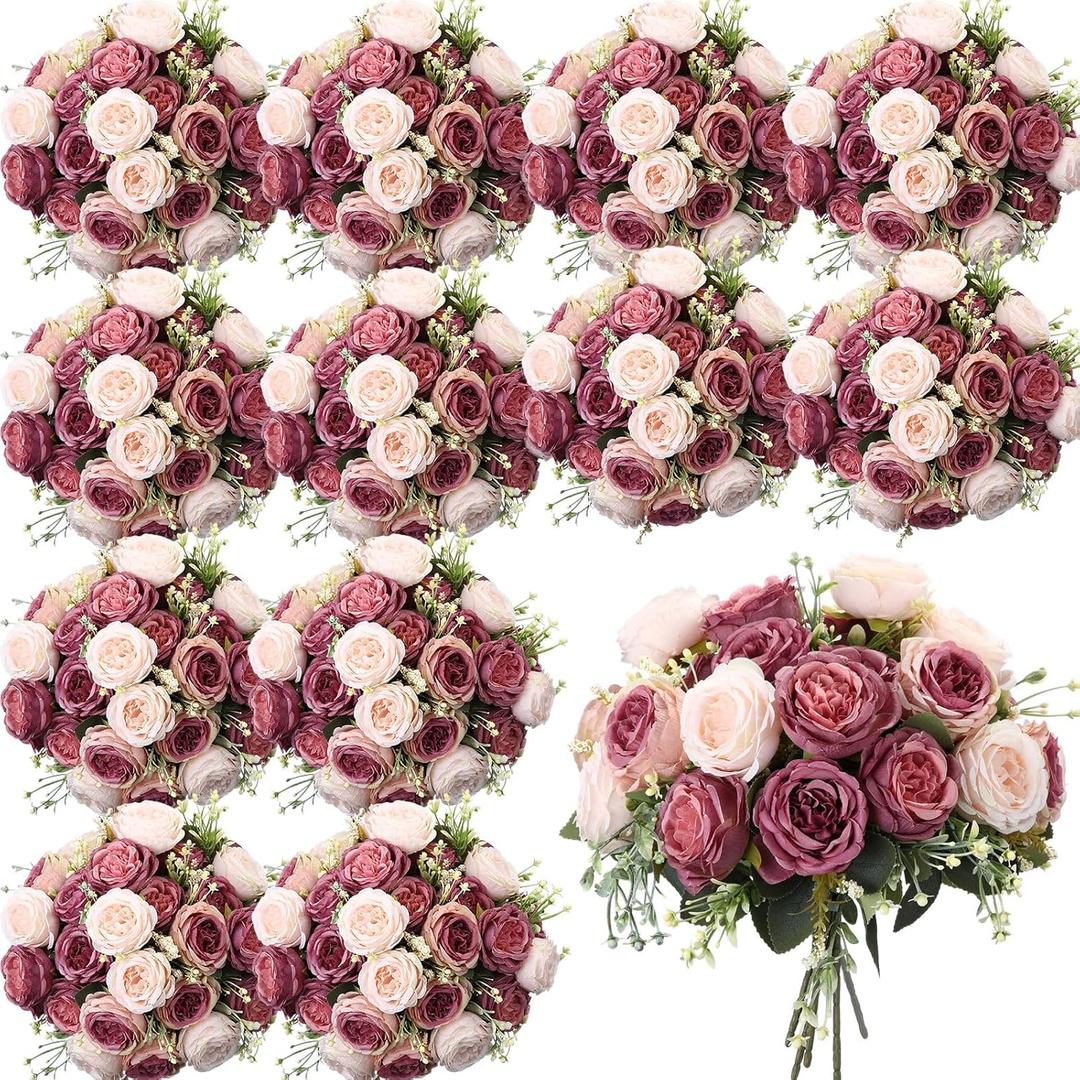 Geosar 8 Bundles Artificial Peonies Flowers Fake Silk Peony Bouquet Faux Peonies Flowers Bulk for Decoration Vase Floral Arrangements Wedding Party Table