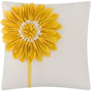 JWH Decorative Flower Throw Pillow Covers 3D Sunflower Pillow Case Velvet Cushion Floral Pillowcase for Bed Living Room Couch Chair 18x18 Inches Yellow Creamy White