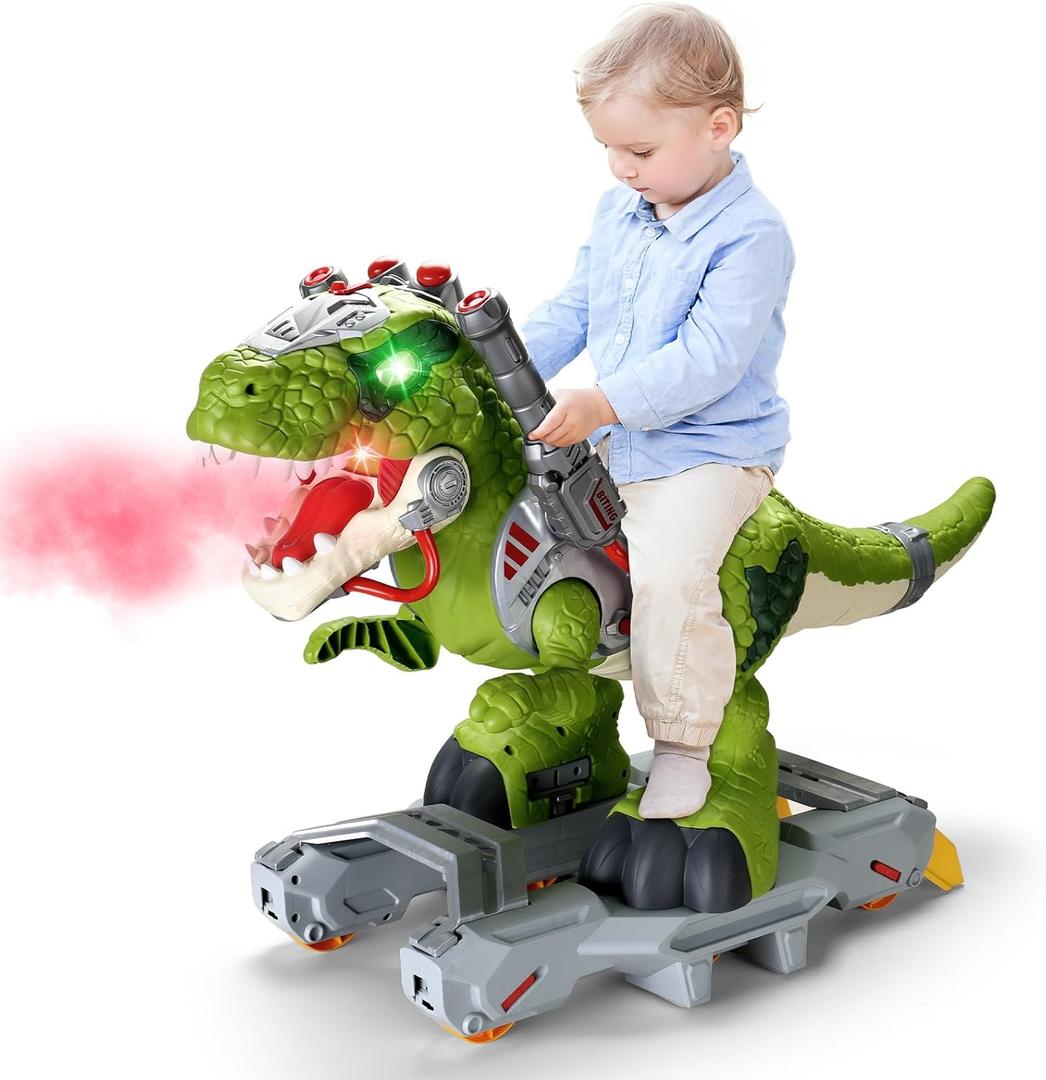 Dinosaur Ride On Toy Cars for Kids, Toddler Electric Ride On Toys with Music, Light & Smoke, Preschool Kids Scooter Foot-to-Floor Walker Indoor Outdoor,Birthday Easter Gifts for Boys Age 3 4 5, Small