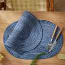 Woven Placemat Set of 4, Oval Place Mats, 12"X18" Wipeable Placemats, Heat-Resistant Durable Table Mats for Dining Table Easy to Clean (Blue)