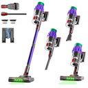 Cotiar Cordless Vacuum Cleaner, 650W 55KPA 70Min Wireless Vacuum for Home, Stick Vacuum with Green Light Anti-Tangle, Rechargeable Vacuum Cleaners for Pet Hair Carpet Hard Floors （Purple）