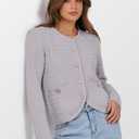 Caracilia Women's 2025 Fall Cardigan Sweaters Knitted Dressy Casual Jackets Trendy Outfits Light Grey S
