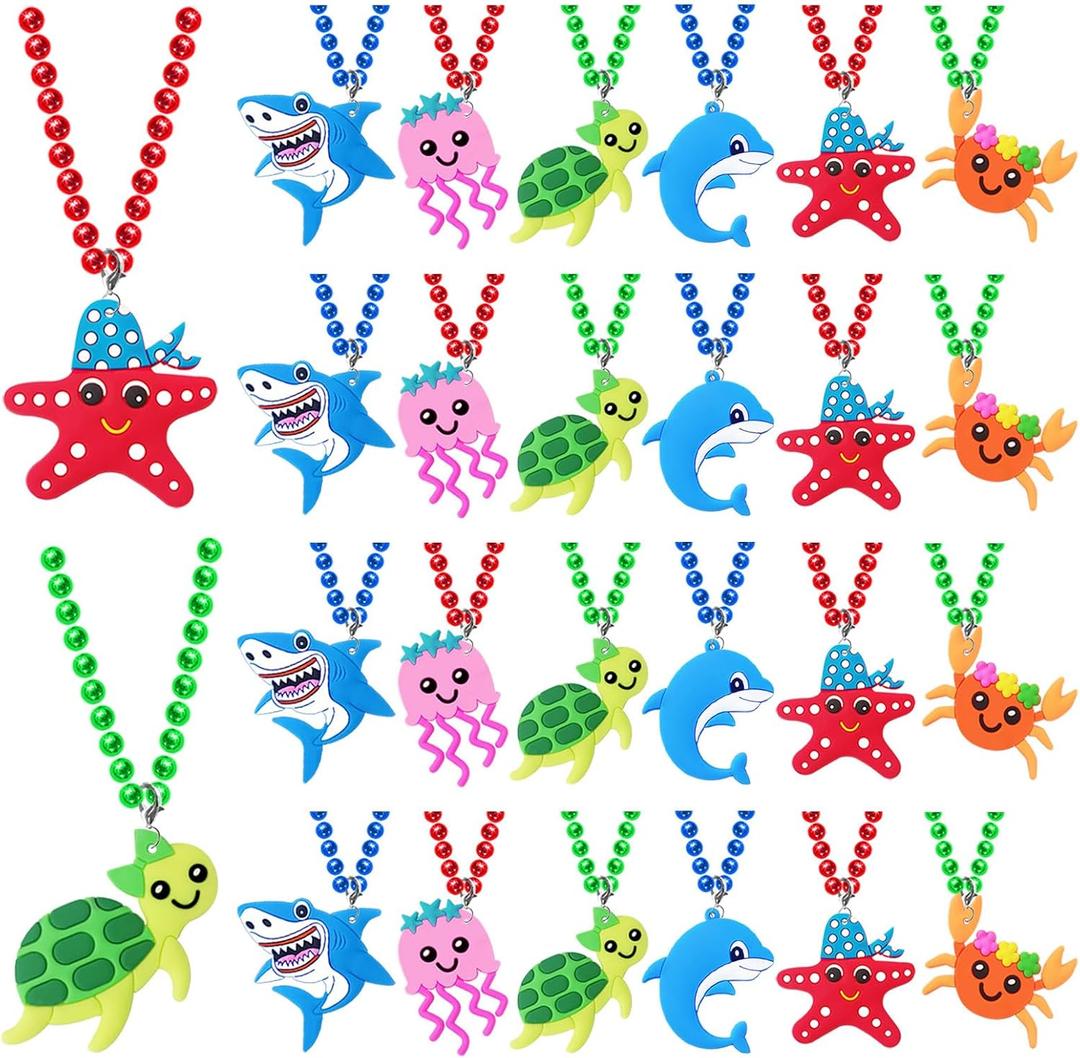 24 Pack Sea Animal Necklace Party Favors for Ocean Themed Baby Shower, Birthday Party Goodie Bag Fillers, School Carnival Rewards, Photography Props, Home Decorations, Classroom Prize