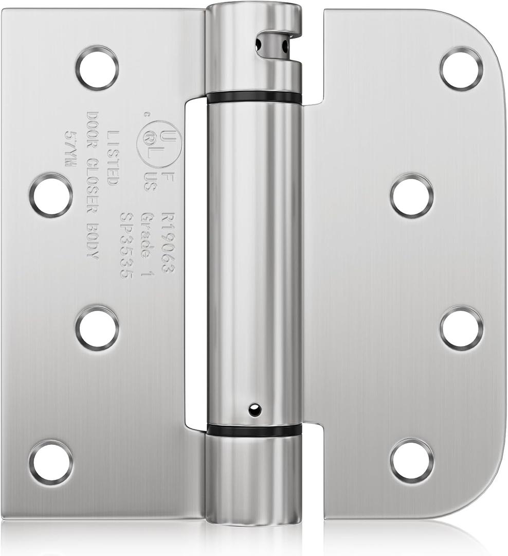 Haidms 3 Pack Self Closing Door Hinges 4 Inch Brushed Nickel Spring Hinge with 5/8'' & Square Radius Corner Adjustable Tension Spring Loaded Hinges for Residential & Heavy-Duty Exterior Door