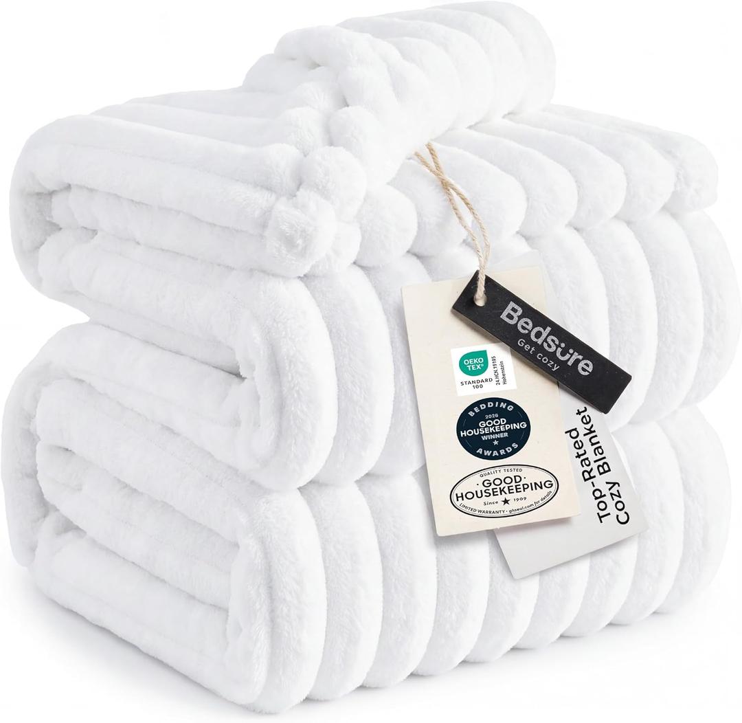 Bedsure GentleSoft Queen Blanket for Couch - Cozy Soft Blankets for Women, Cute Small Fleece Throws for Girls, Bright White, 90x90 Inches