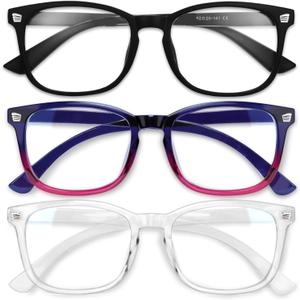 Gaoye Stylish Blue Light Glasses for Woman - Computer Glasses 99% Blue Light Blocking - Lightweight TR90 Frames - 3 pack (A8-matte Black+transparent+gradient Purple)