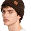 AlisOker Beanie Hat for Men Women, Unisex Warm Winter Knit Cap Soft Fleece Lined Hat (Coffee)
