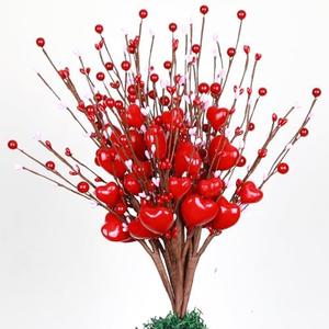 Valentines Day Tree Topper Decorations, 6 Pcs Valentine Floral Picks Artificial Flowers with Red Heart and Pink Berry for Valentines Day Tree Ornaments Wedding Holiday Party Home Decor