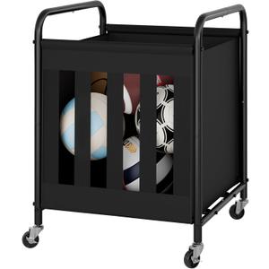 StorageWorks Ball Storage with Wheels, Ball Cart for Garage, Garage Sports Equipment Organizer with Hooks, Balls Organizer for Basketball, Football, Volleyball