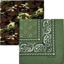 Vamqor Bandana Single Pack & Double Pack Cotton for Men and Women 22 Inch (Camo&olive Green)