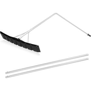 Flat Roof Snow Rake, 4.8-16FT Aluminum Detachable Angled Snow Roof Rake for Trucks, Travel Trailers, Motorhome, RV's Flat Rooftops, 24" Plastic Blade