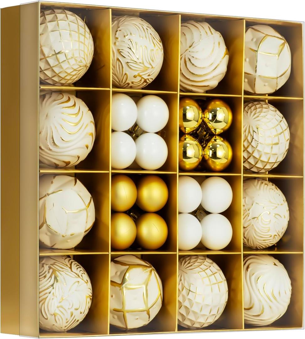 Xmas station 44PCS Christmas Ball Ornaments Set Xmas Tree Decoration Balls 2025 Shatterproof Hanging Colored for Party Wedding Home Party Outdoor Indoor White & Golden