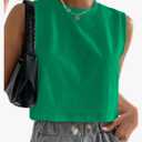 Hilinker Womens Crew Neck Loose Crop Tank Tops Workout Casual Sleeveless T-Shirt M
