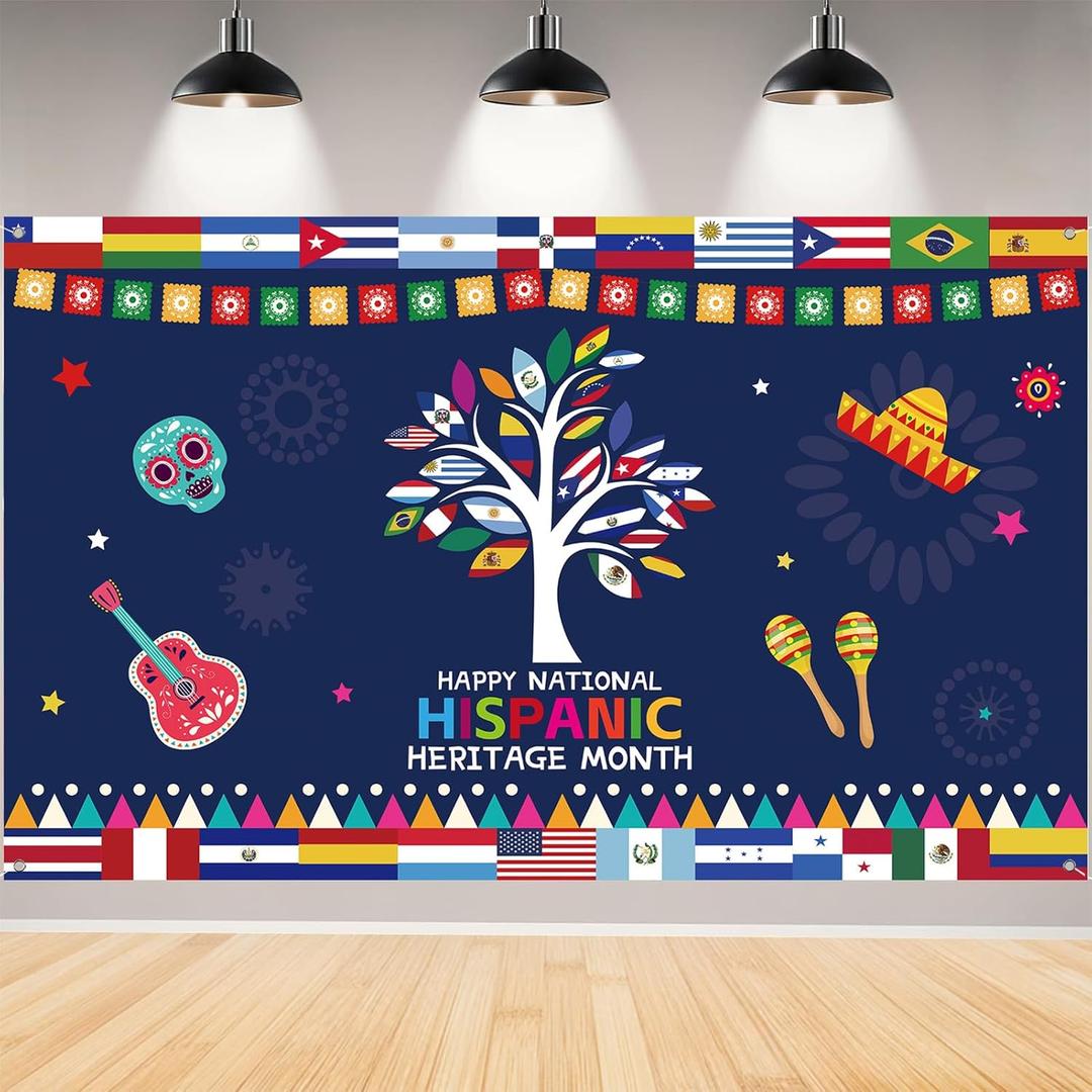 Hispanic Heritage Month Decorations,Latin American Photo Booth Banner,National Spanish Background for Photography Party Decorations and Supplies for Home Classroom Decor-71x43 inch (Multicolor 02)