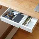 Bamboo Under Desk Drawer, Self-Adhesive Slide Out Under Desk Organizer and Storage Including Mounting Hardware (White)
