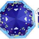 Kids Umbrella for Girls & Boys, Foldable Telescopic Cute Umbrella for Toddler with Auto Open/Close , Anti-UV Safe Design Children Travel Umbrellas 360 Reflective Strip, Compact & Lightweight & Durable Brolly (Blue)