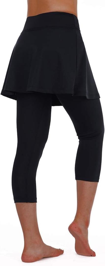 ANIVIVO Women Tennis Skirted Leggings with Pockets, Capris Yoga Leggings with Skirts&Tennis Pickleball Clothing  (Medium, Black)