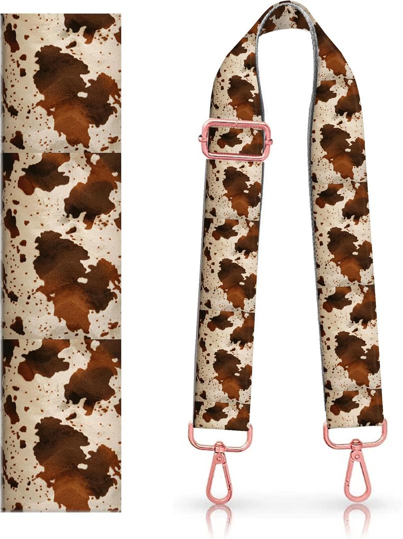 Fashion Rose Gold Clasp Purse Strap - Adjustable 1.5 Wide Replacement Crossbody Strap for Handbag Guitar Strap Shoulder Strap Canvas Bag (Brown Cowhide Print)