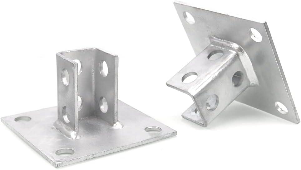 Post Base Channel 4 Hole Square, for 1-5/8 Single Strut Channel,Side Orientation - 6-inch x 6-inch Base,Durable Hot dip galvanizing Steel, 2PCS