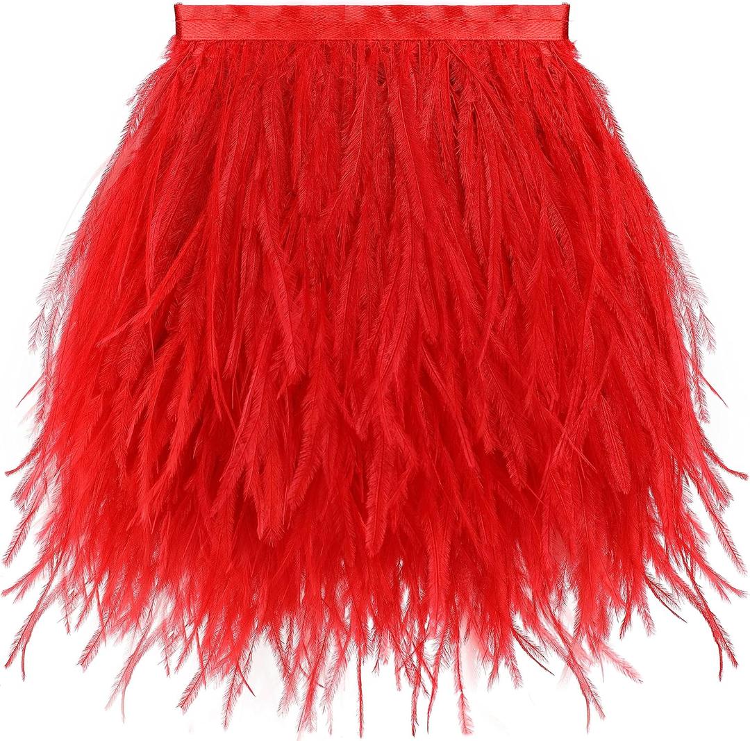 Soarer Red Ostrich Feather Trim - 2Yards 5-7inch Feather Fringe for DIY Sewing Clothing,Jewelry,Halloween Home Party(Red)