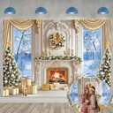 Christmas Fireplace Photo Backdrop 8x6FT Winter Snow Scenery Xmas Trees White Fireplace Background for Family Winter Holiday Christmas Party Decorations Supplies Portrait Photo Props